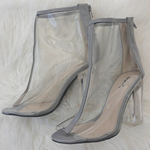 Qupid Clear Open Toe Booties Heels